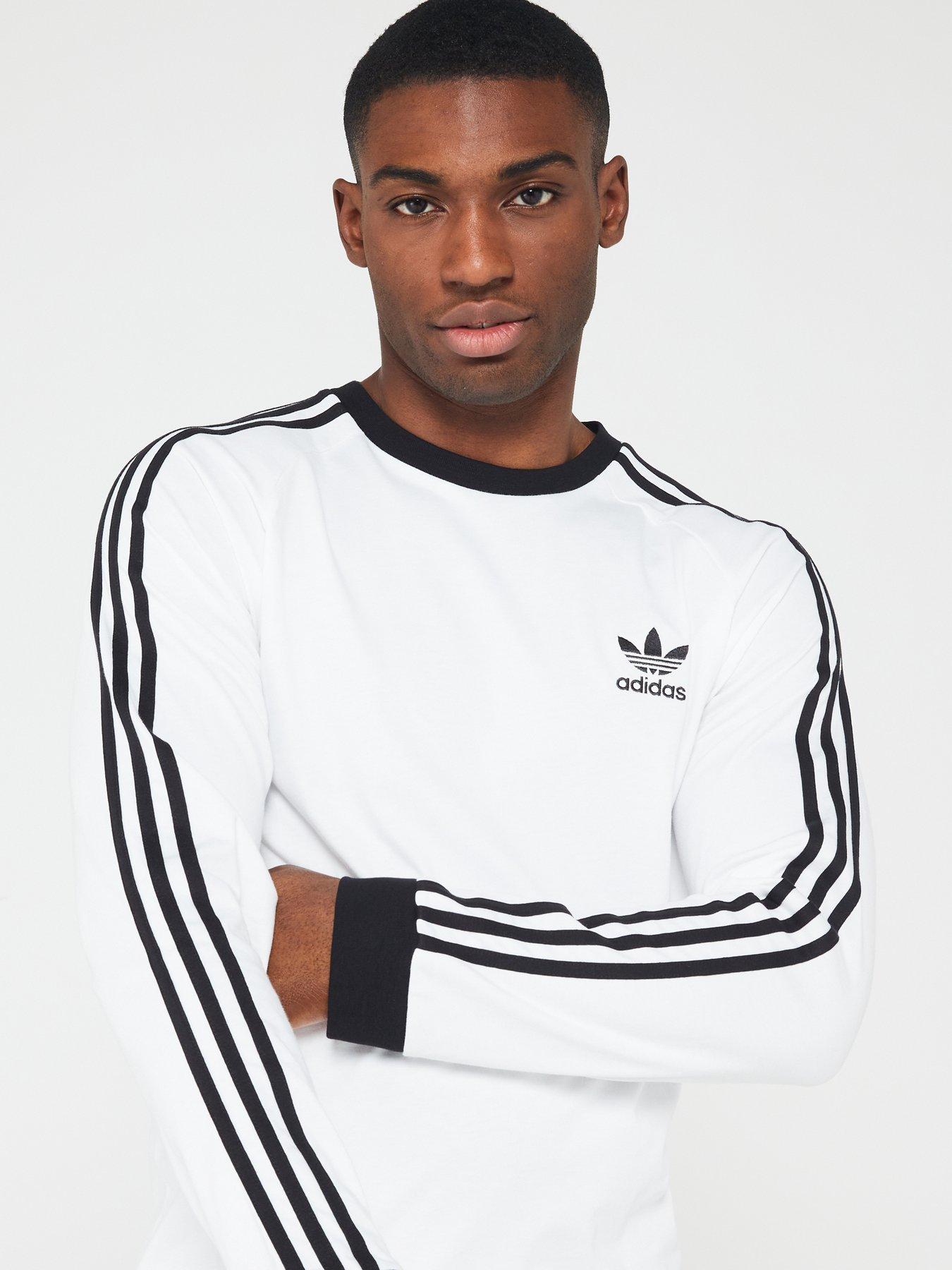 adidas Originals Men s 3 Stripes Long Sleeve T Shirt White Very