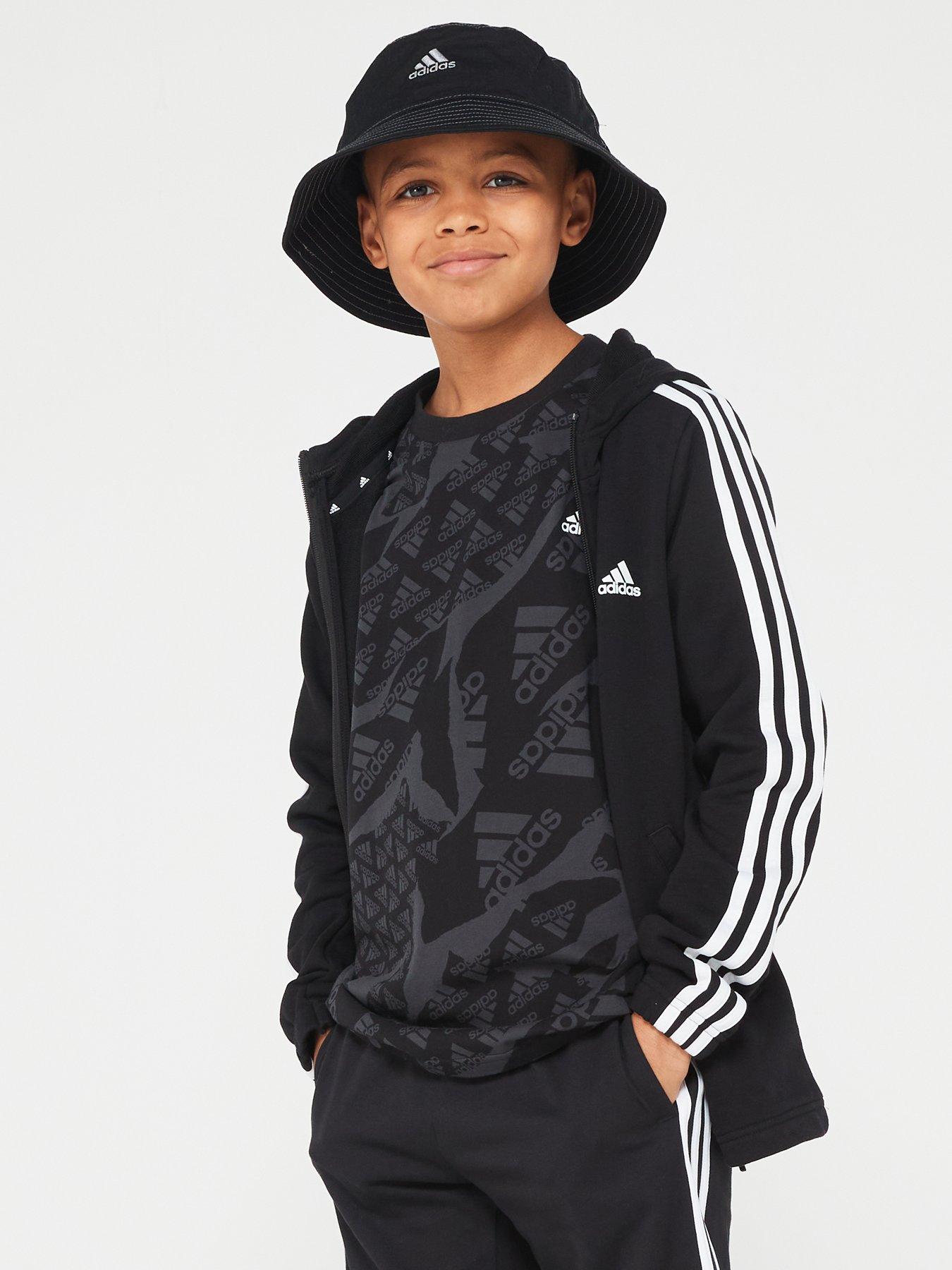 adidas sportswear junior essentials hooded track top - black/white