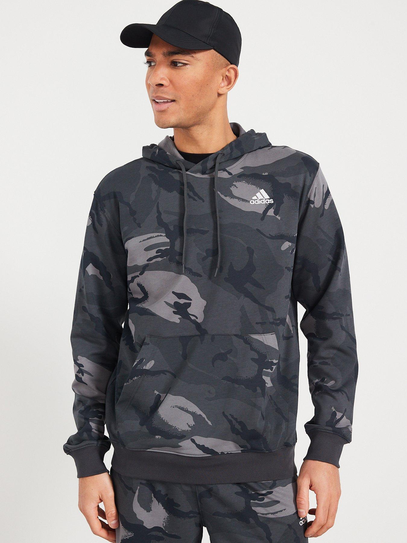 adidas Sportswear Mens Camo Hooded Sweat Dark Grey Very