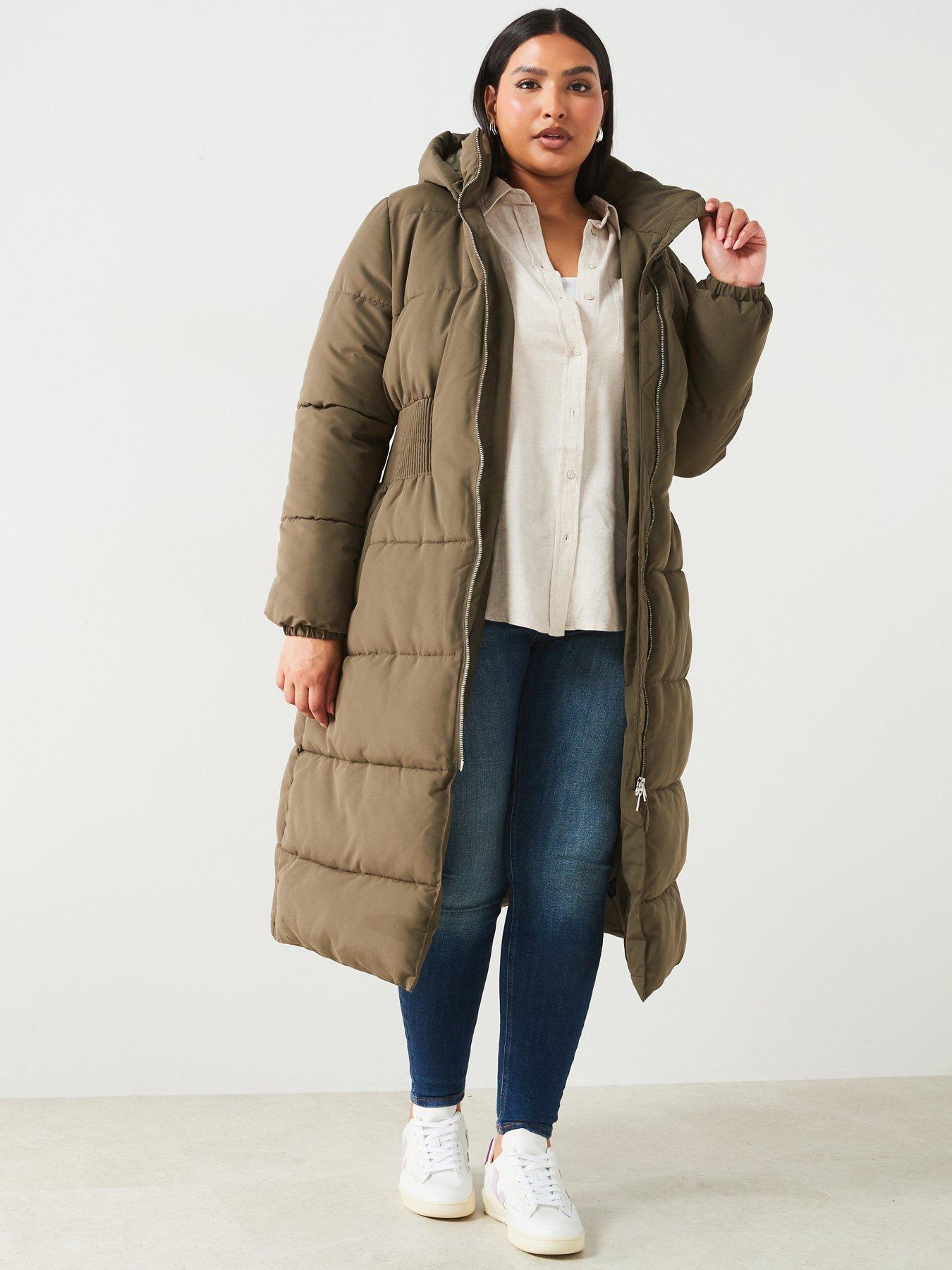 Faux sherpa hooded cinched waist puffer coat hotsell
