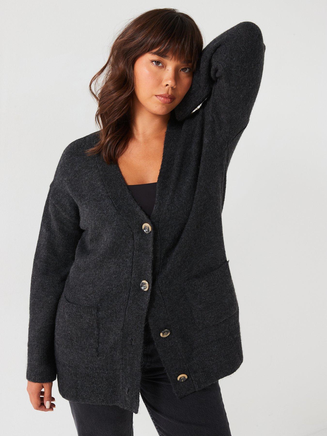 undefined Button Through Split Hem Cardigan - Black
