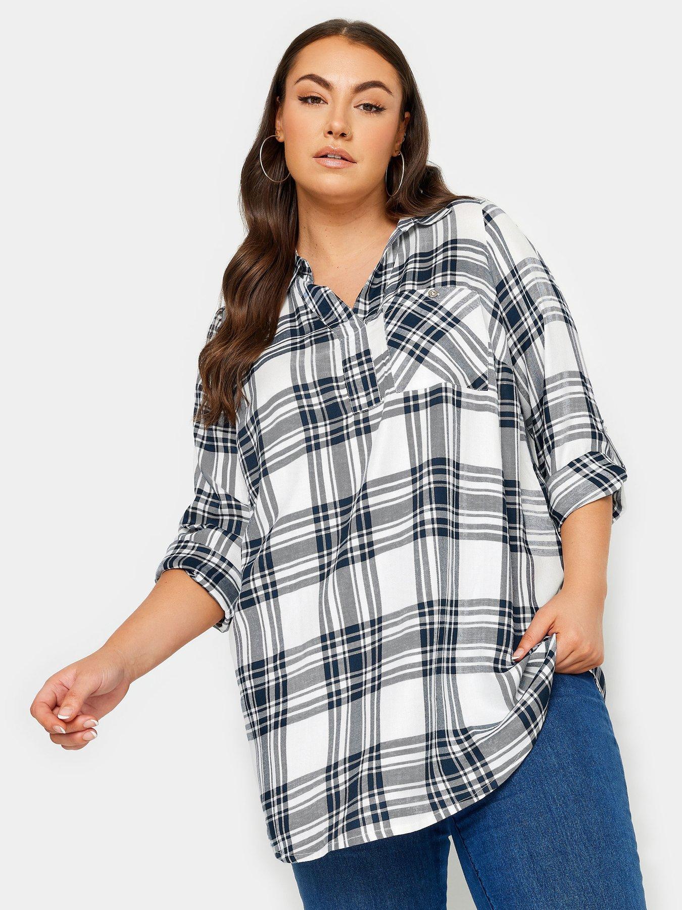 Yours Curve Overhead Shirt. Blue Check | very.co.uk