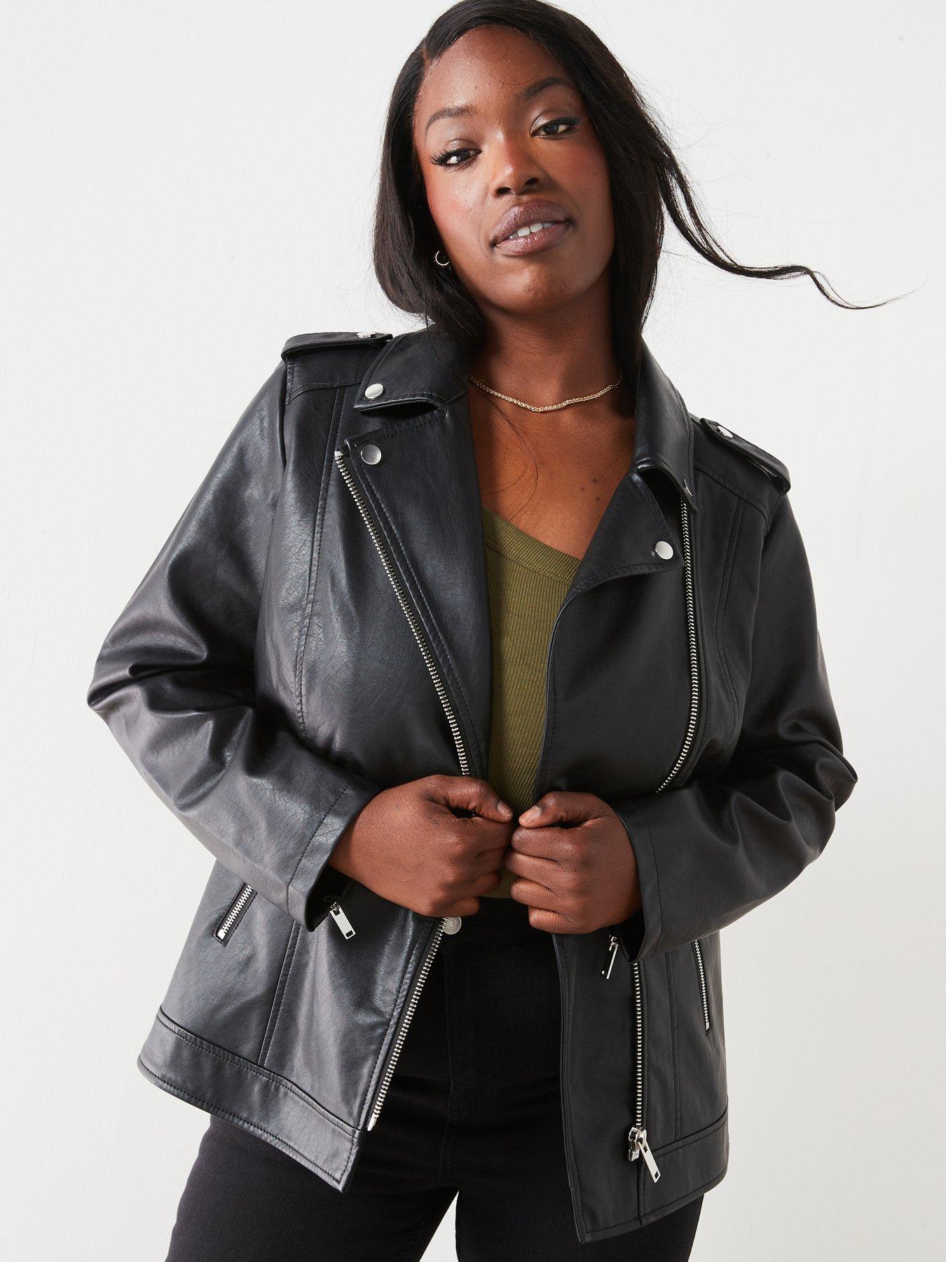 undefined Longline Faux Leather Biker Jacket - Black