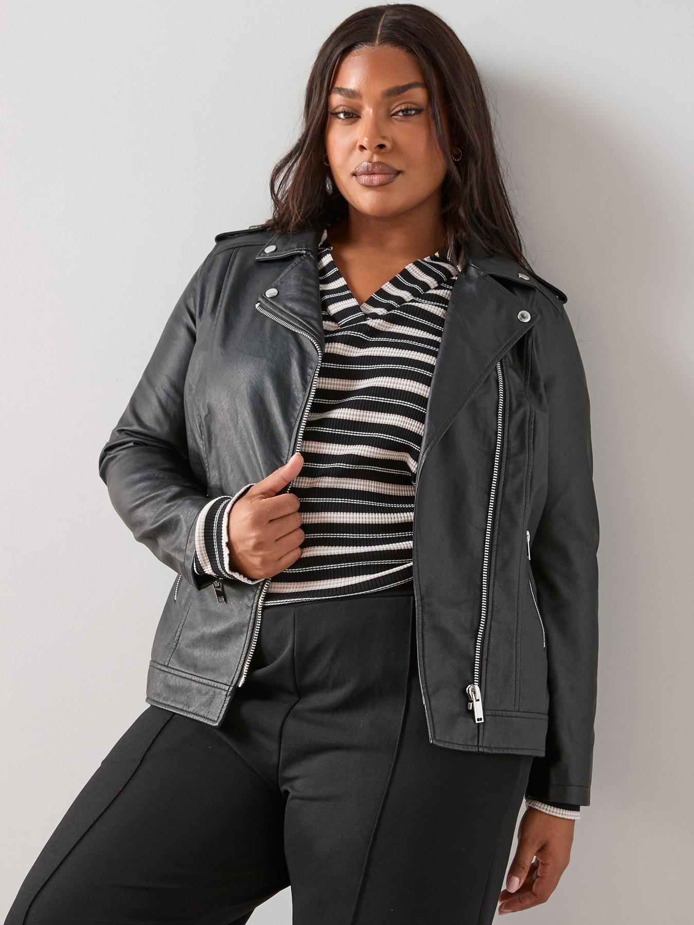 The Very Collection Curve Longline Faux Leather Biker Jacket - Black