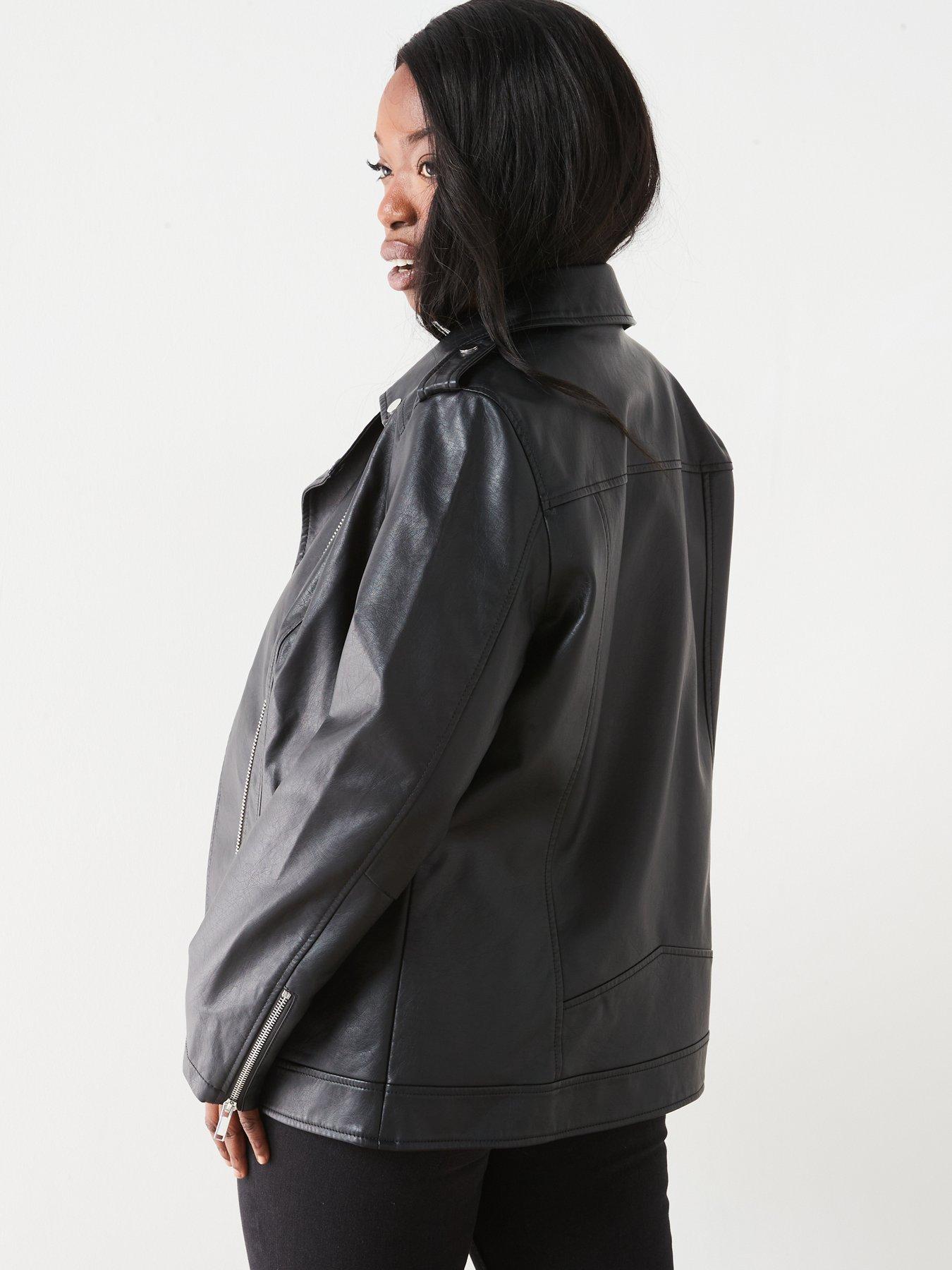 Image 2 of 6 of V by Very Curve Longline Faux Leather&nbsp;Biker Jacket - Black