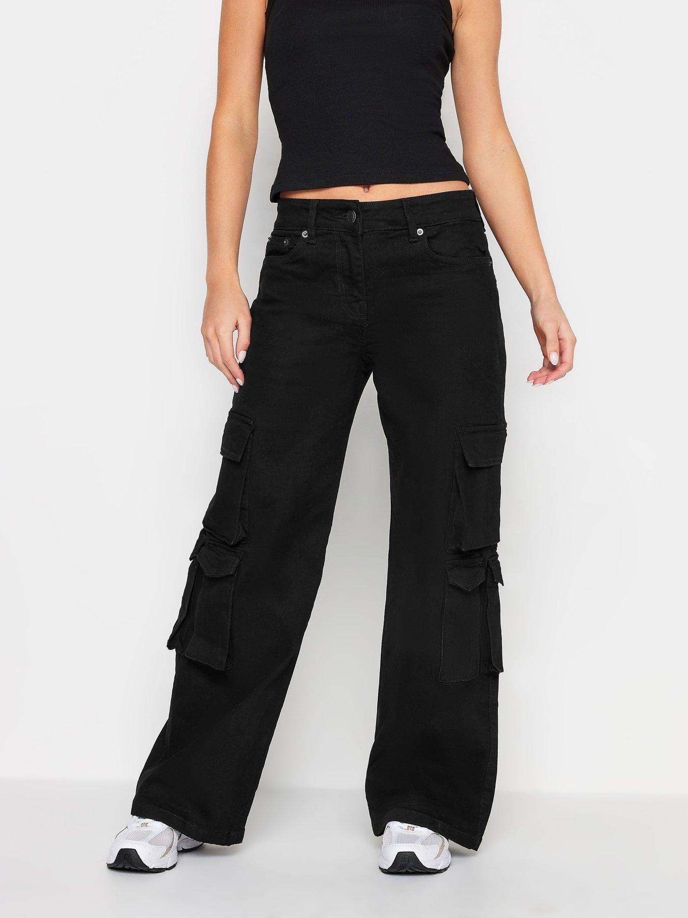 Petite Black Multi Pocket Detail Cargo Pants