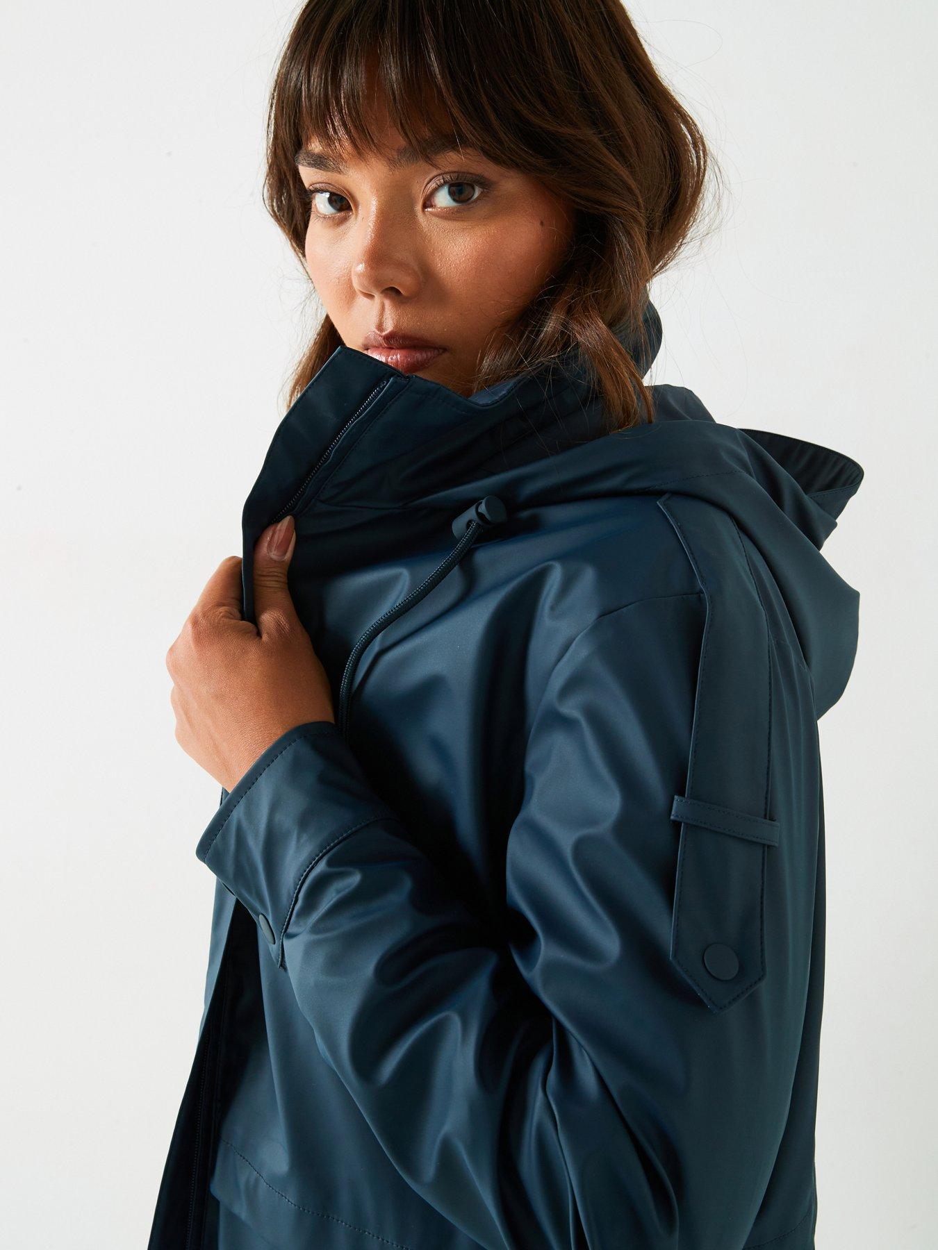 Navy hooded rain mac on sale