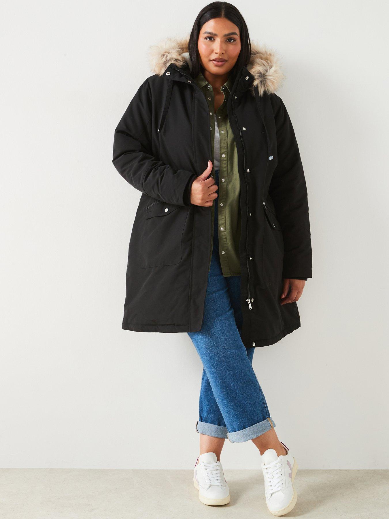 undefined Faux Fur Trim Hooded Parka - Black