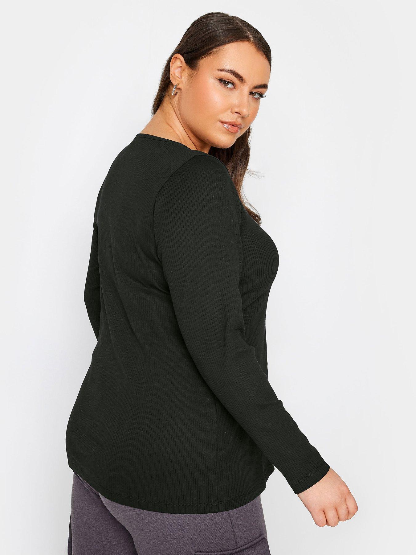 Yours Popper Ribbed Long Sleeve Top Blac - Black | Very