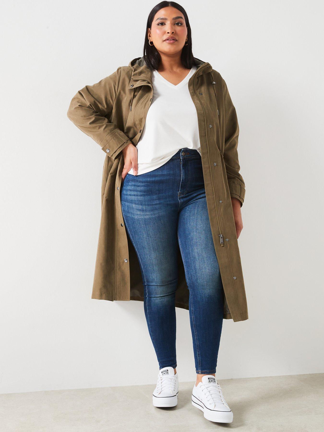 V by Very Curve Lightweight Hooded Parka Coat Khaki Very