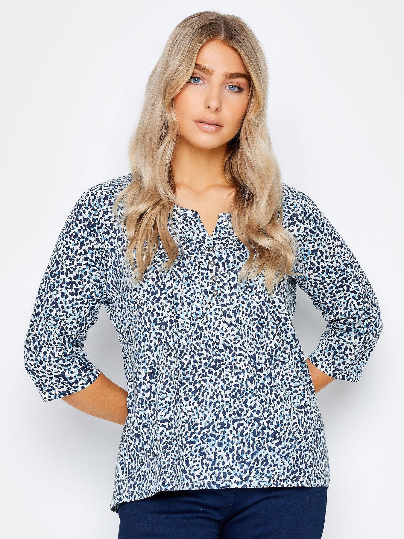 M&Co Petite Petite Print Henley Top - Cream