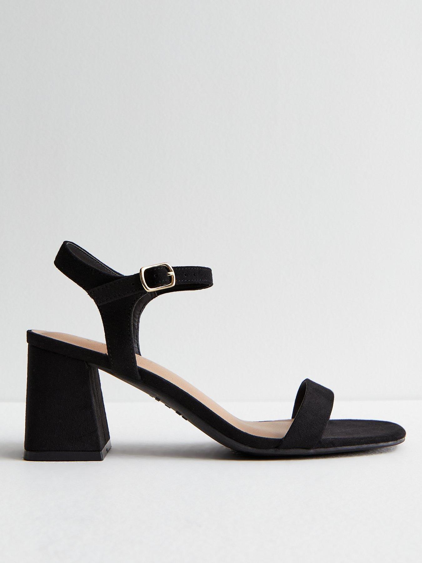 undefined Black Suedette 2 Part Block Heel Sandals