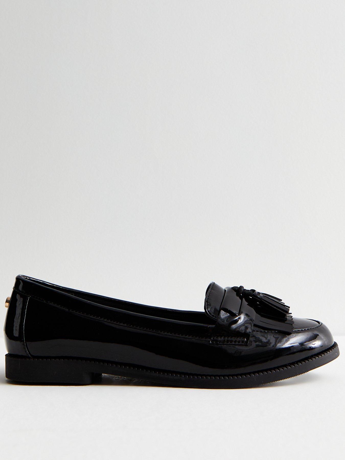 Image 1 of 5 of New Look Black Patent Tassel Trim Loafers