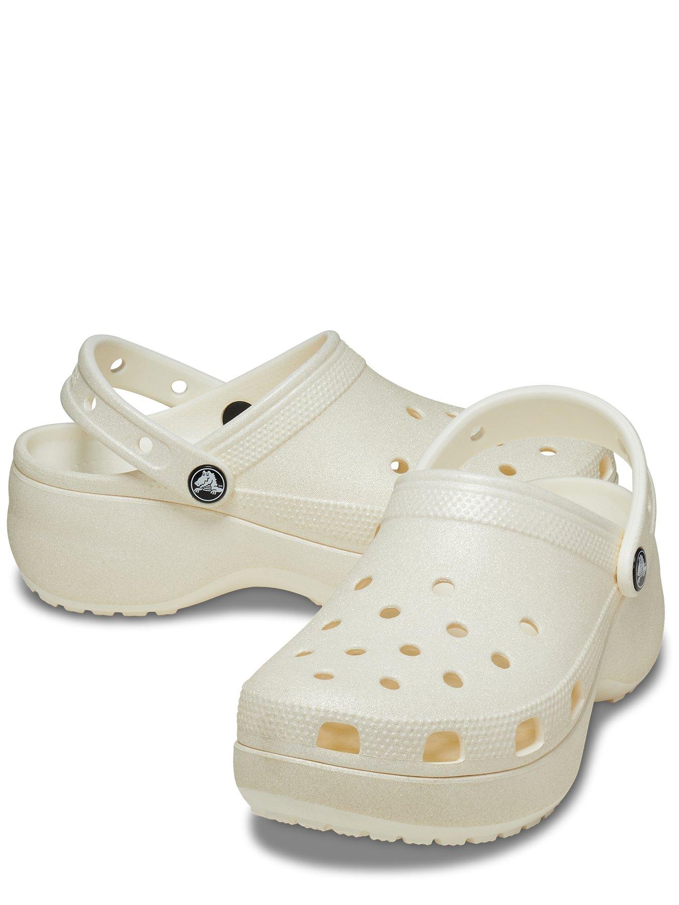 Crocs Classic Platform Glitter Wedged Clog - Chalk | Very.co.uk