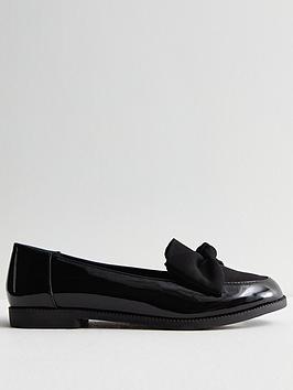 new look black patent suedette bow loafers