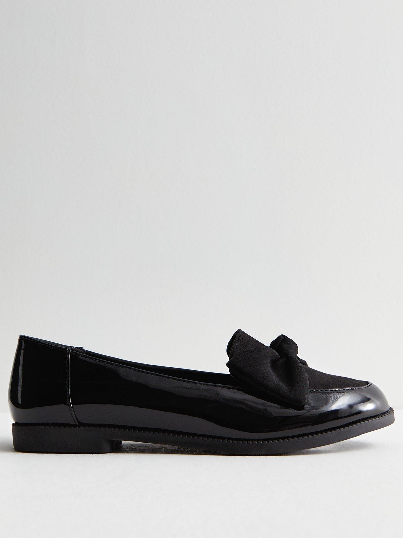 New Look Patent Suedette Bow Loafers - Black