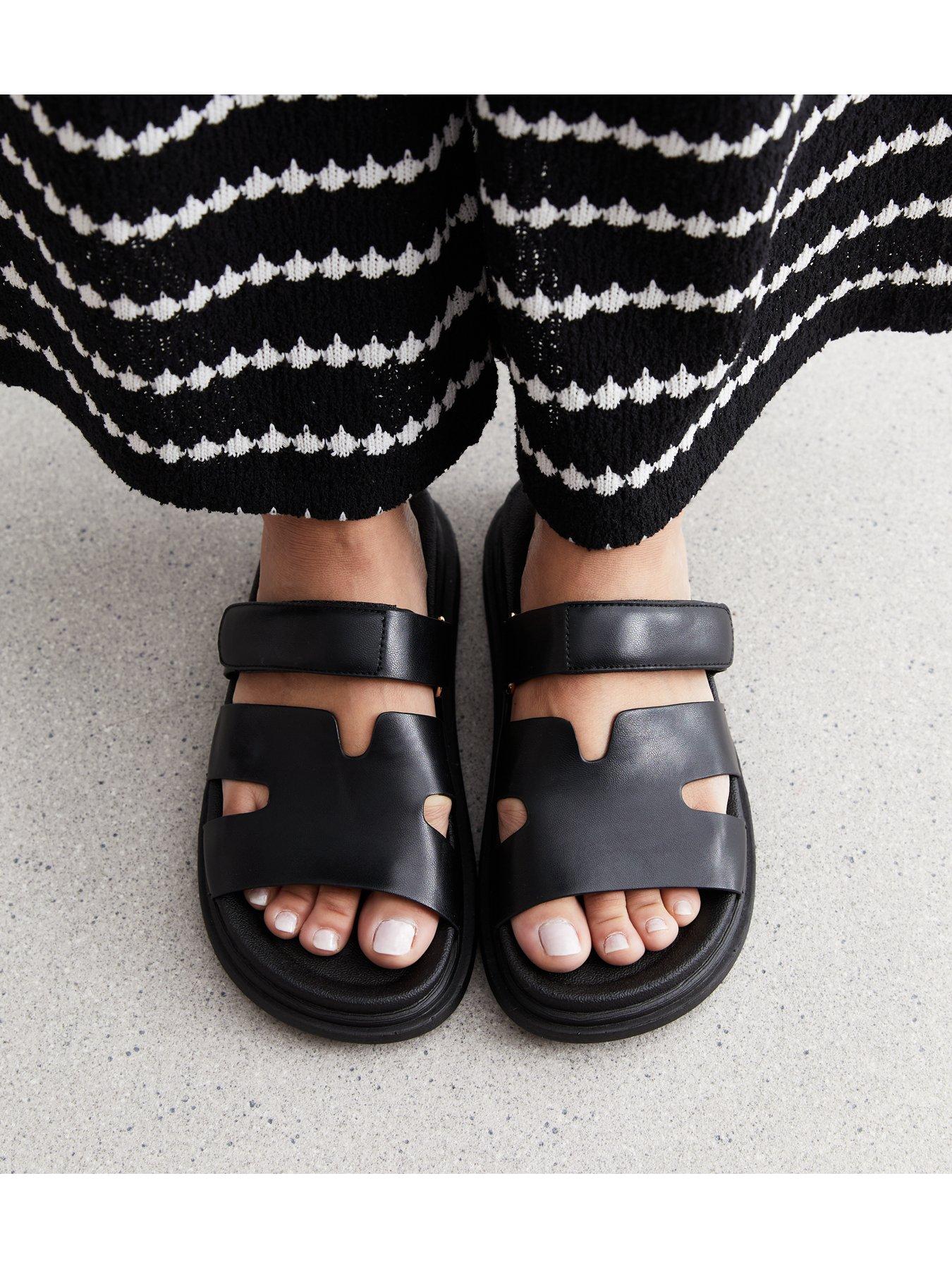 Black leather sliders store