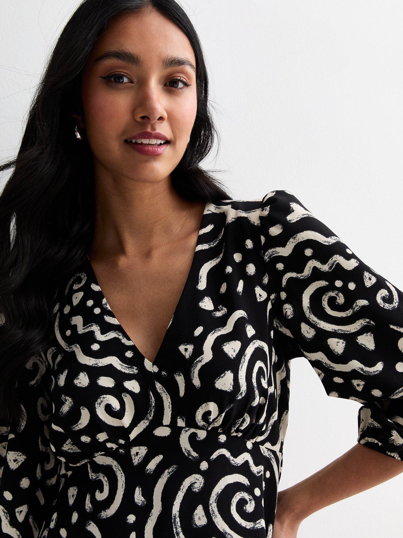 New Look Black Abstract Print V Neck Midi Dress | Very
