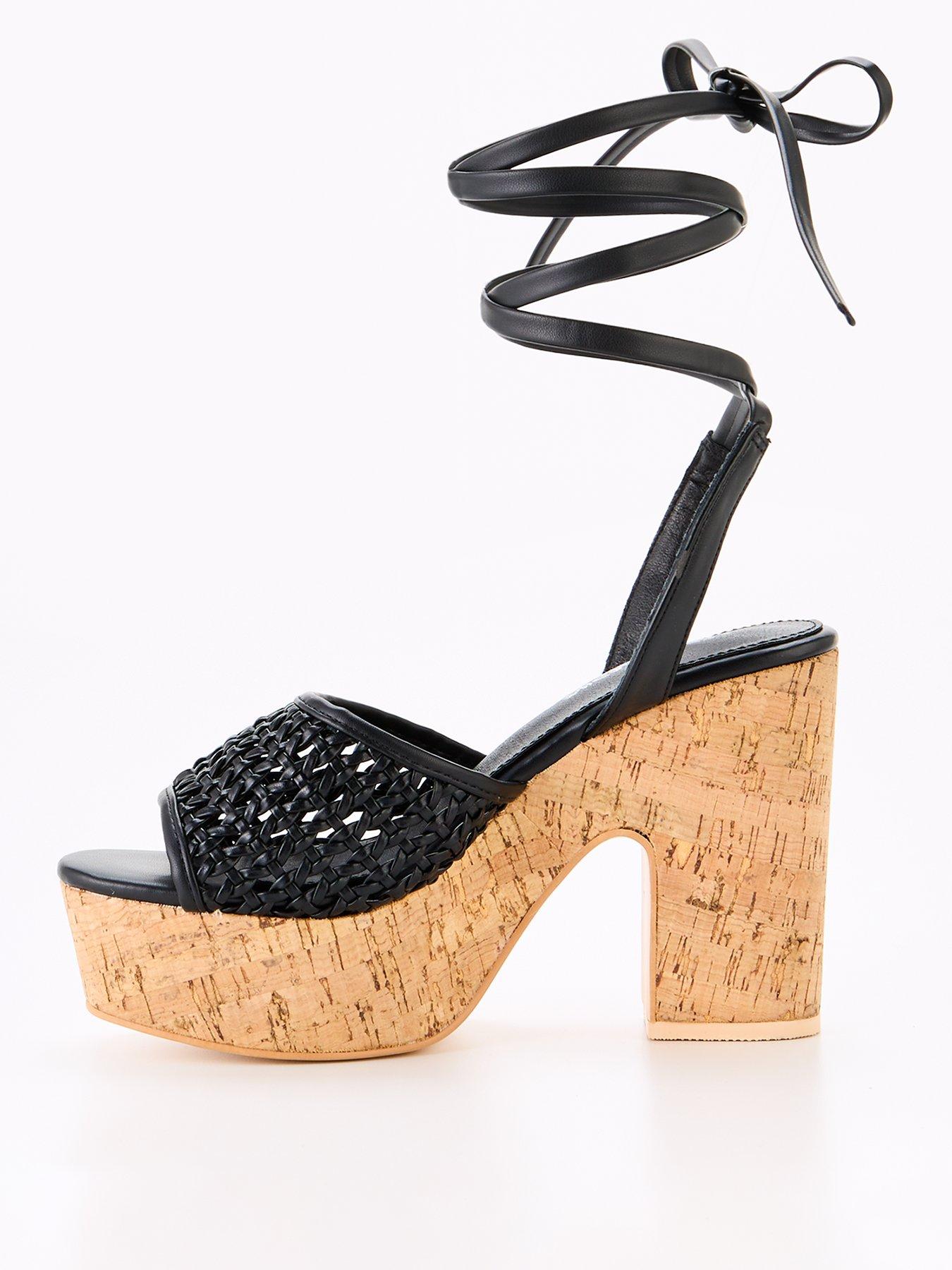 Wide Fit Jos Cork Platform Heeled Sandals Black