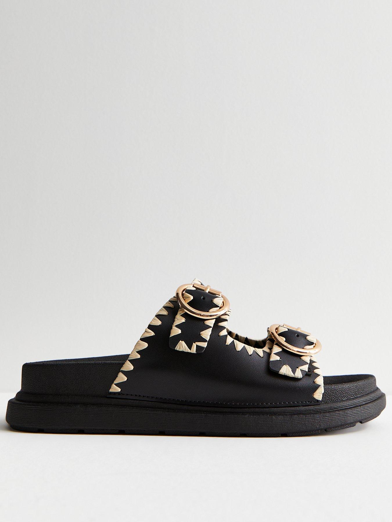 Black chunky studded sliders hot sale