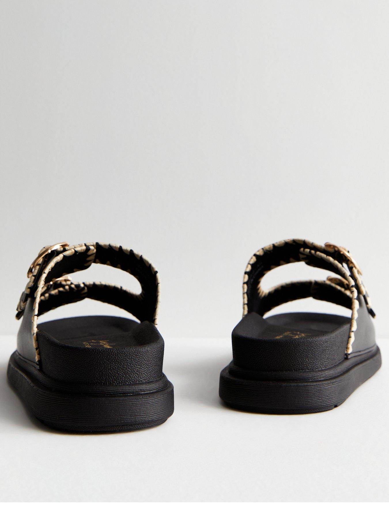 Black Faux Croc Buckle Chunky Sliders