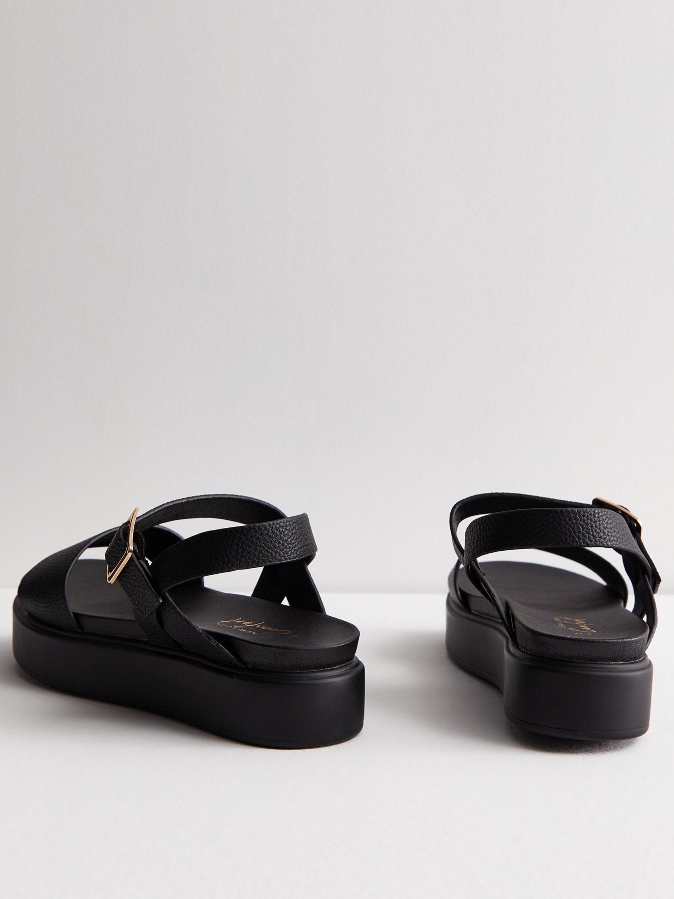 New Look Black Leather-Look Chunky Sandals | Very.co.uk