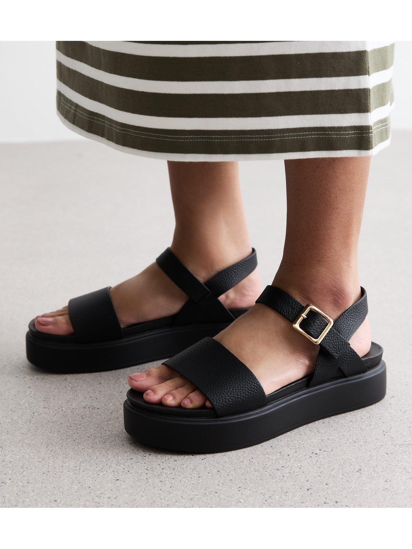 Chunky black leather sandals best sale