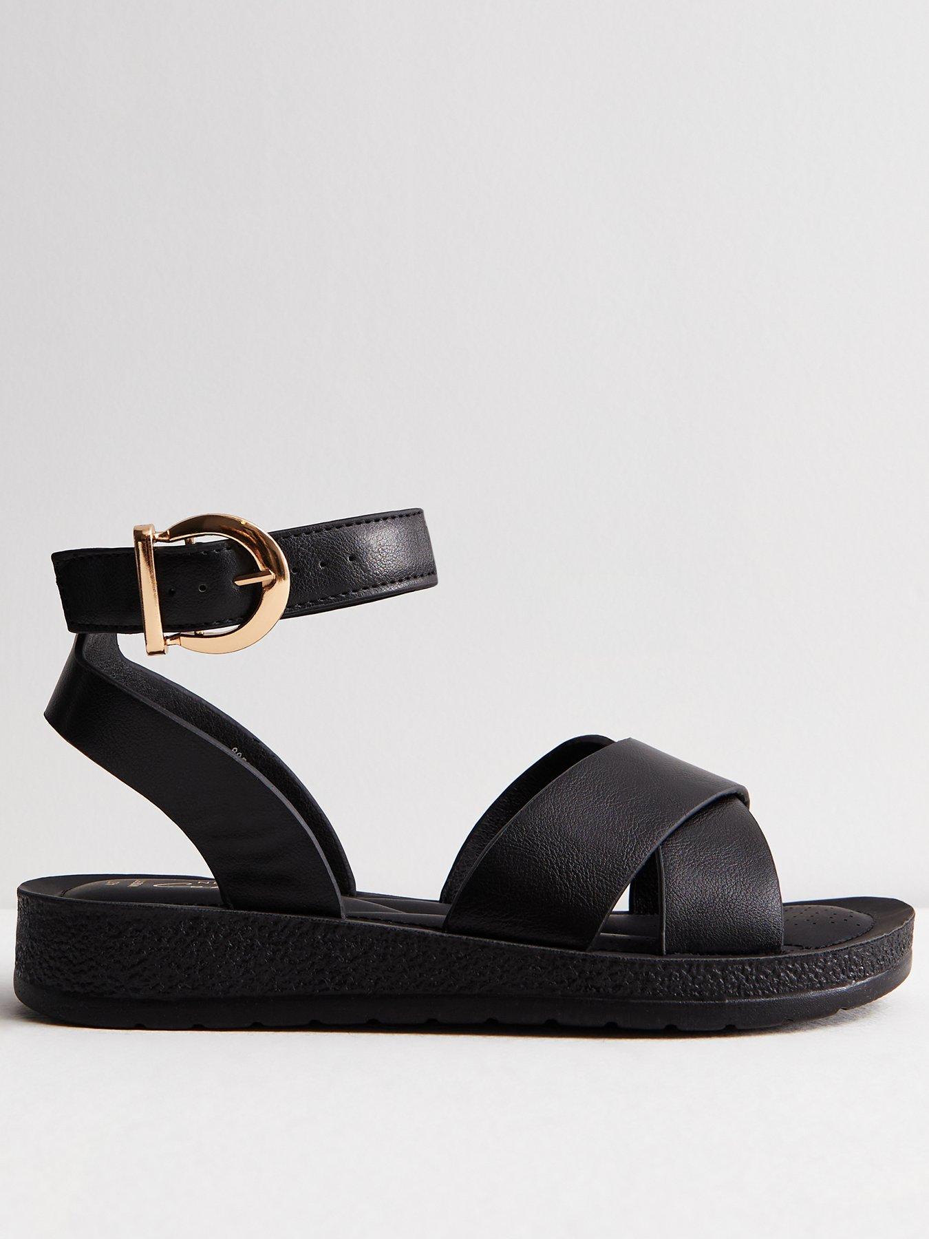 Wide Fit White Leather-Look Buckle Toe Post Sandals