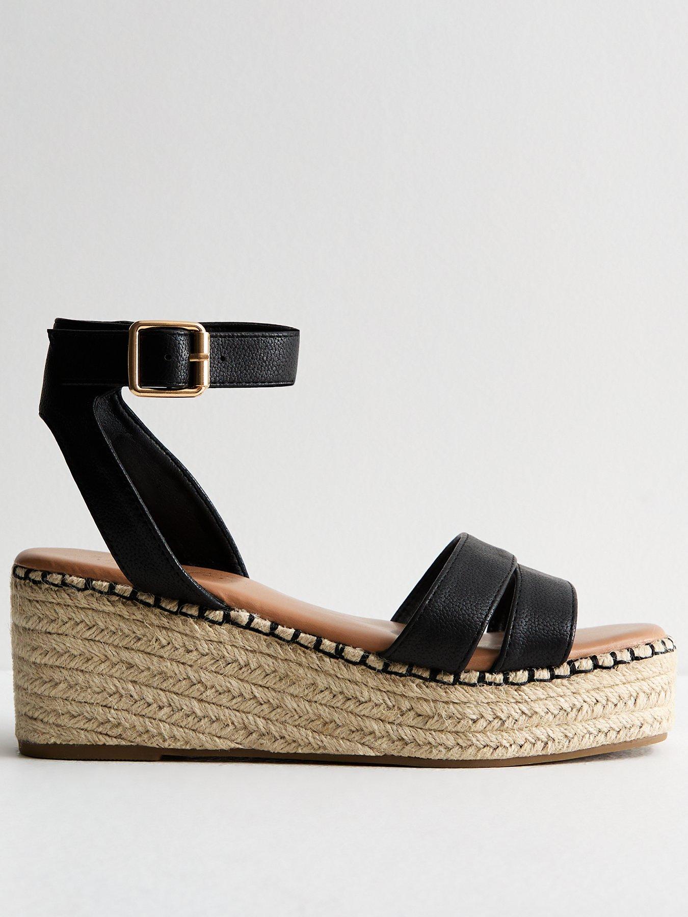 New Look Wide Fit Black Espadrille Flatform Sandals | Very.co.uk