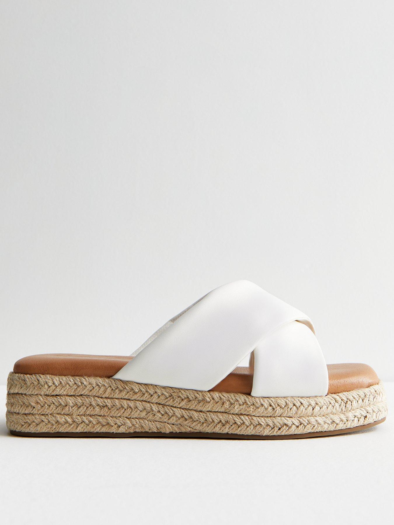 White Leather-Look Stud Espadrille Wedge Sandals