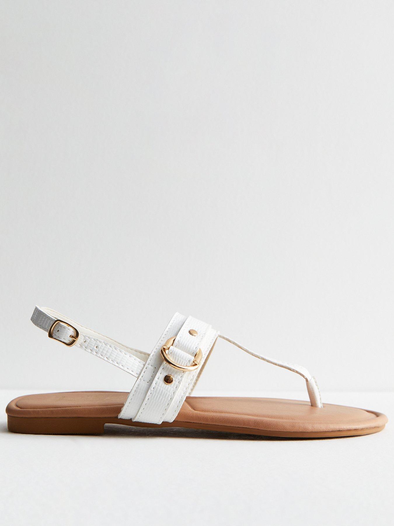 New Look Wide Fit White Leather-look Buckle Toe Post Sandals | Very.co.uk