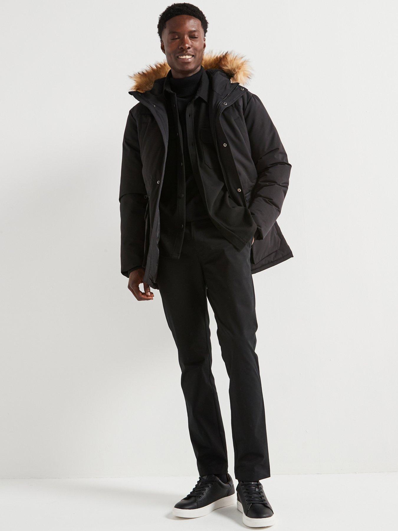 undefined Padded Parka With Detachable Fur Trim - Black