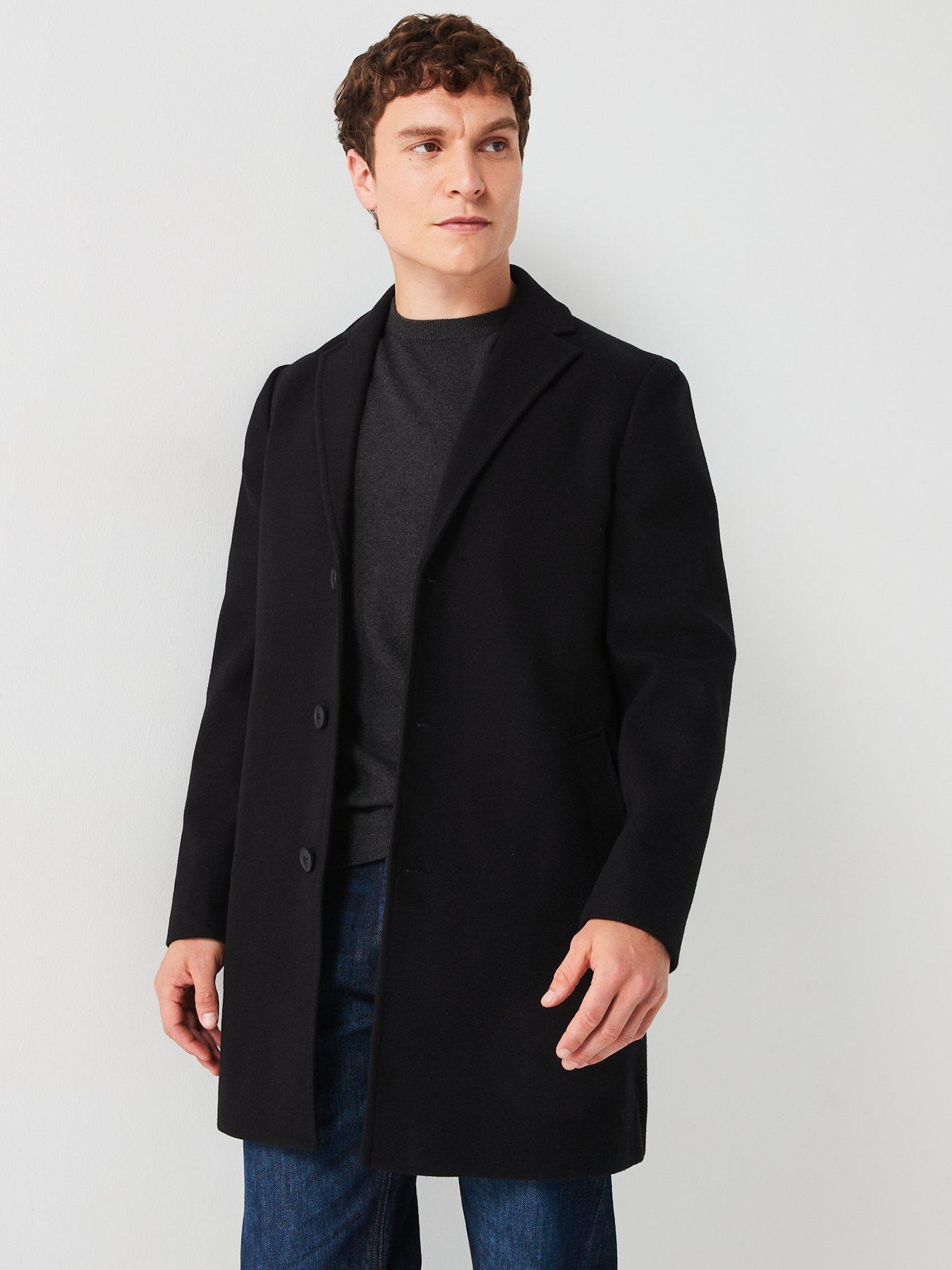 undefined Faux Wool Overcoat - Black