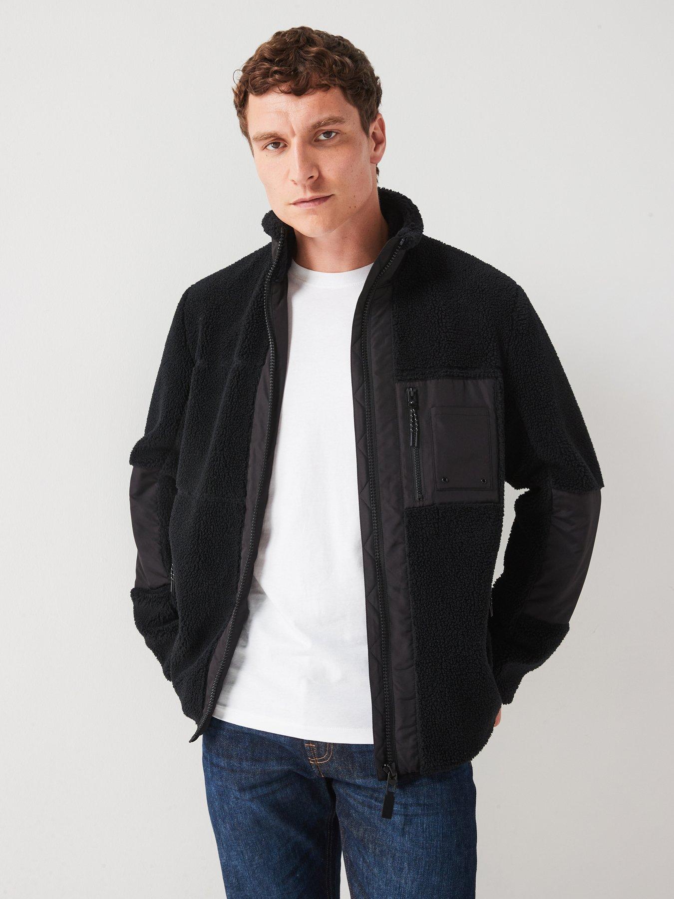 undefined Nylon Panel Borg Zip Through - Black