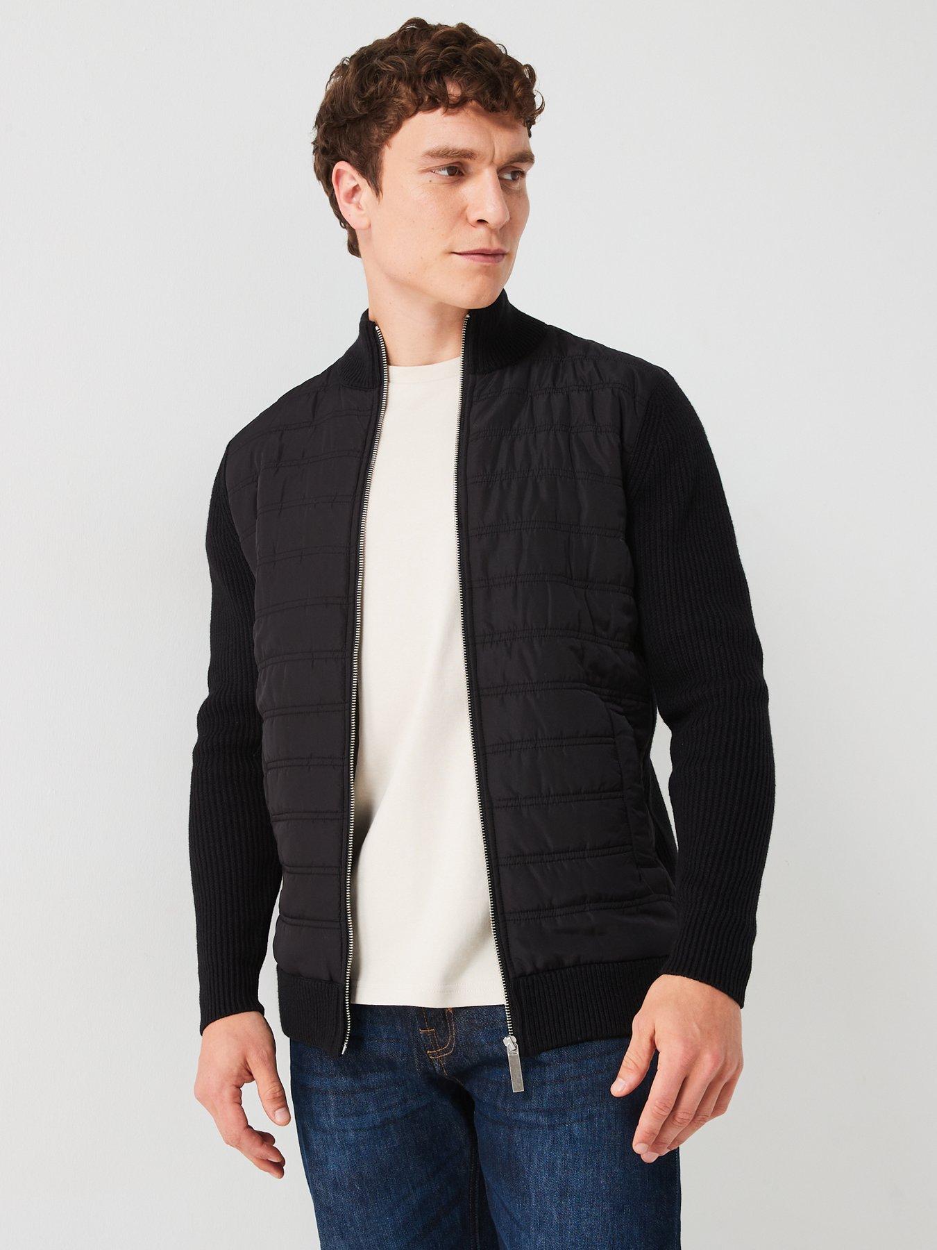 Very Man Hybrid Knit Funnel Neck Jacket - Black