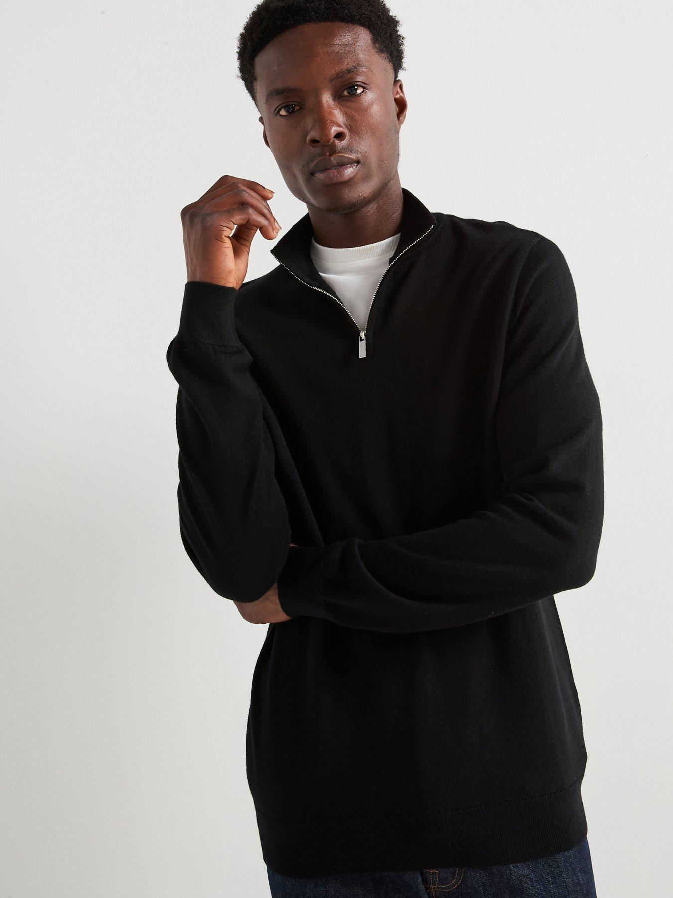 undefined Merino Wool 1/4 Zip Jumper - Black