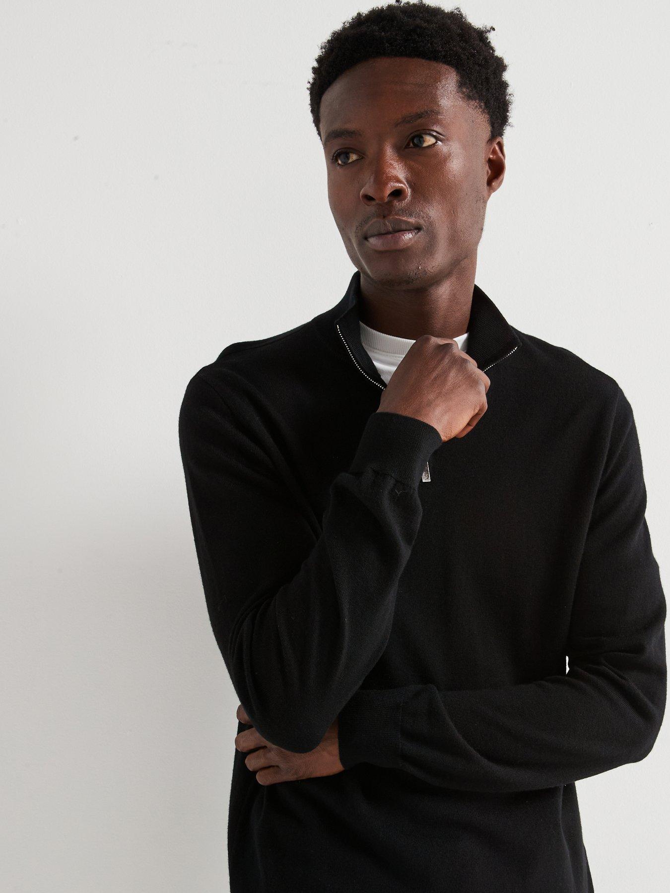 Image 4 of 6 of Very Man Merino Wool 1/4 Zip Jumper - Black