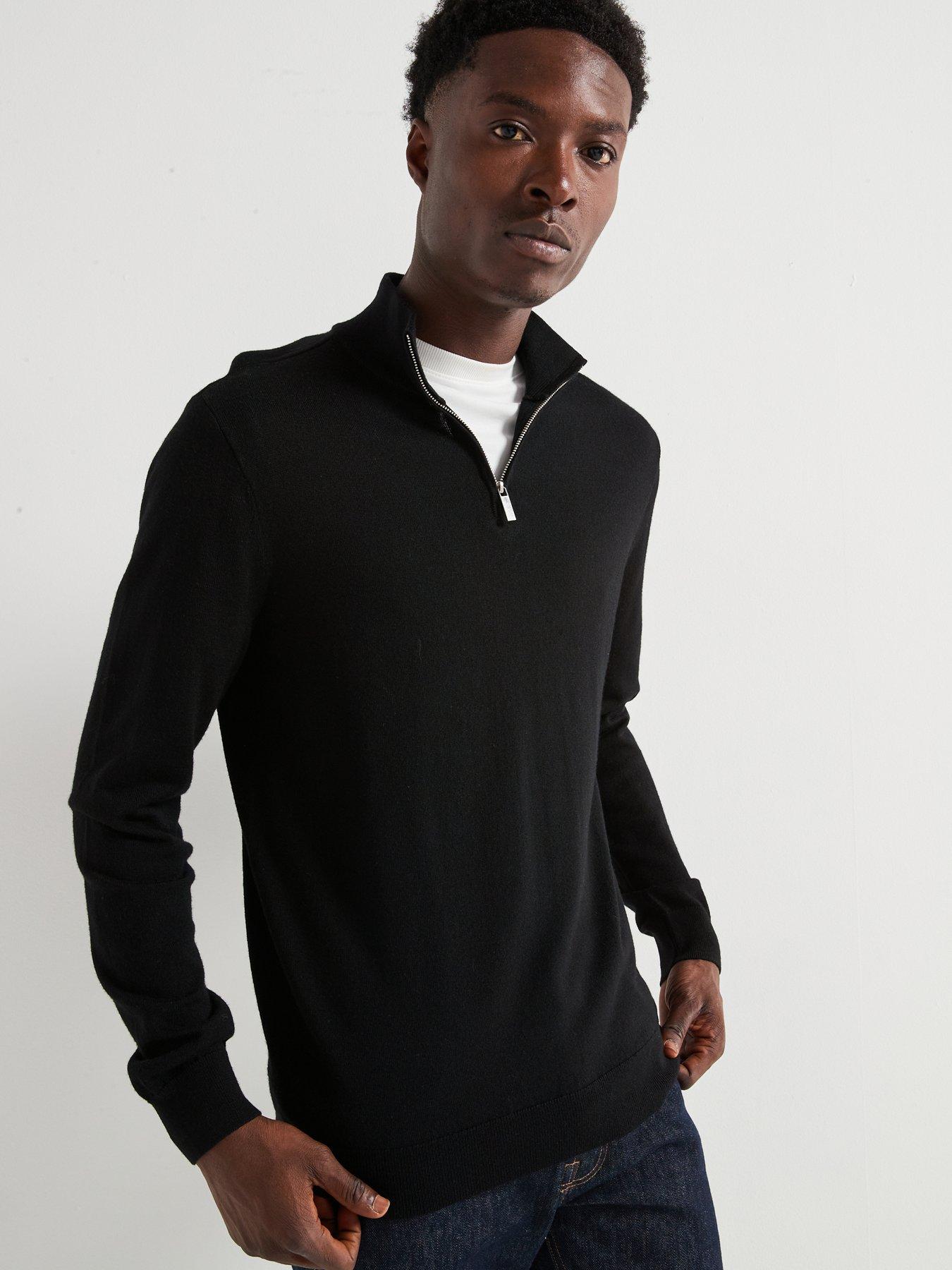 Image 5 of 6 of Very Man Merino Wool 1/4 Zip Jumper - Black