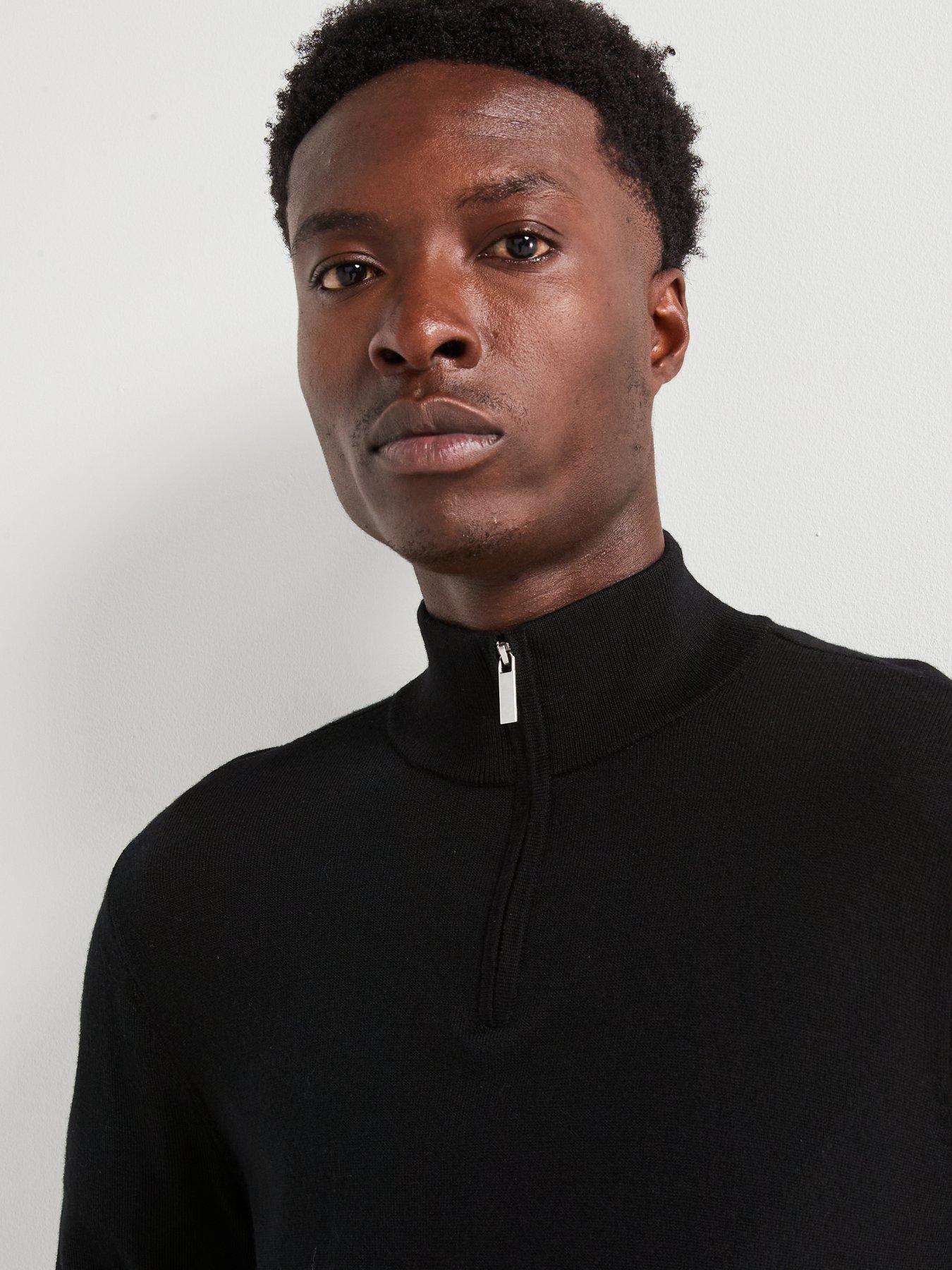 Image 6 of 6 of Very Man Merino Wool 1/4 Zip Jumper - Black