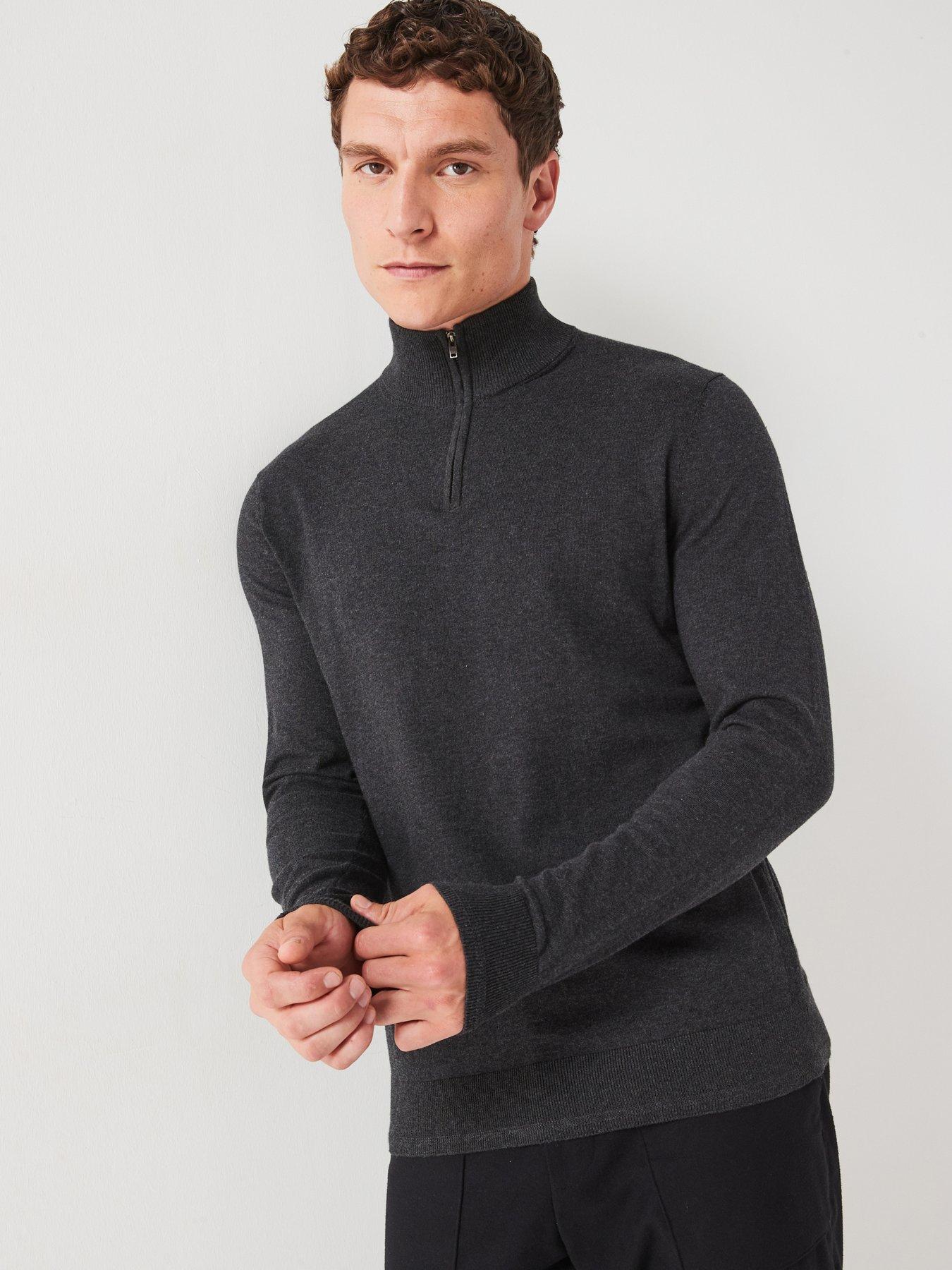 undefined Cotton Rich 1/4 Zip Jumper - Charcoal