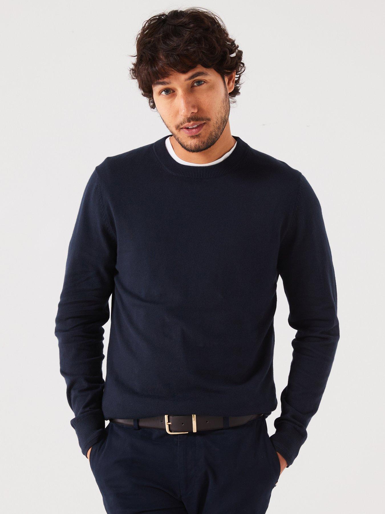 undefined Cotton Rich Crew Neck Knitted Jumper - Navy