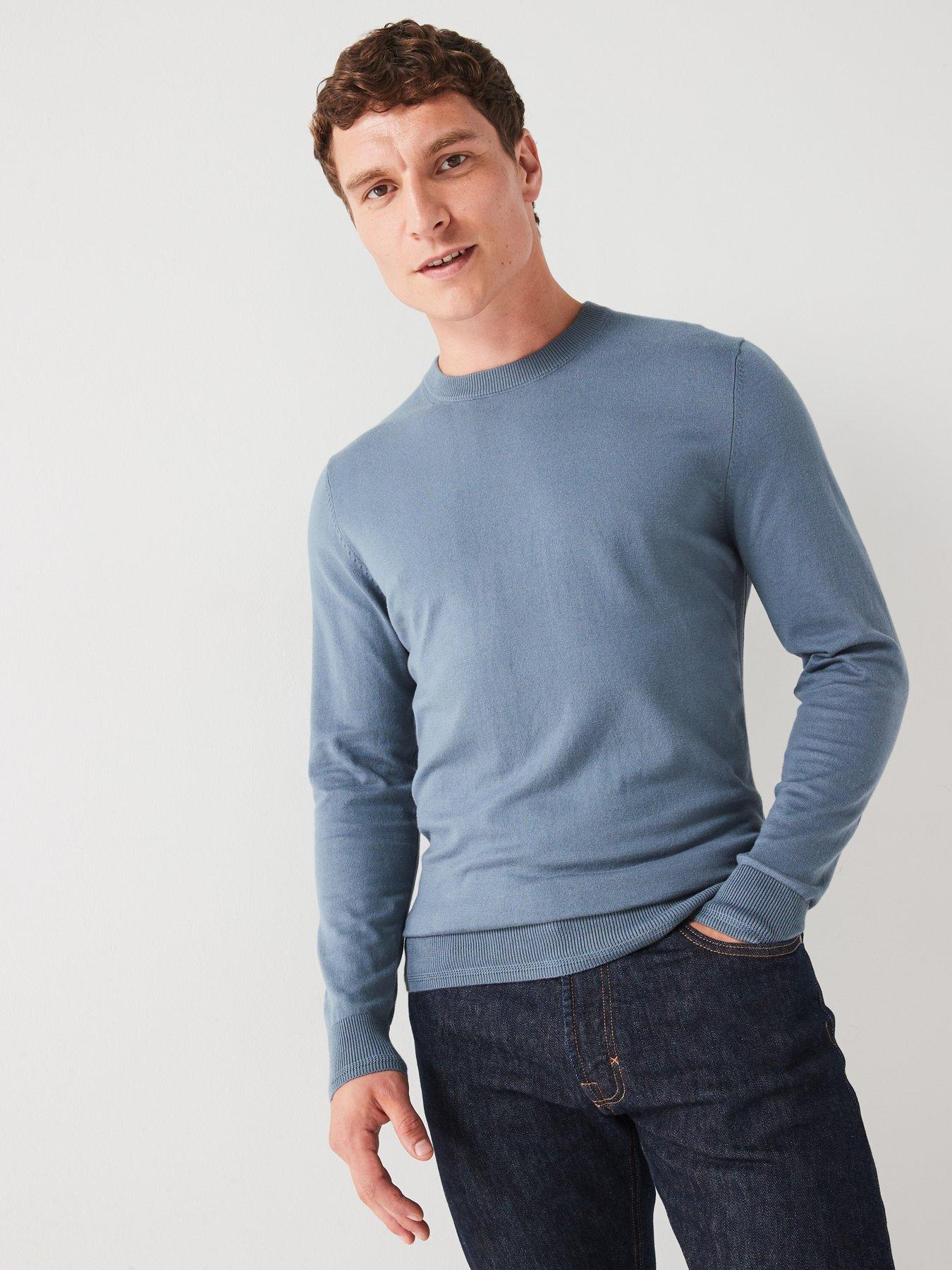 undefined Cotton Rich Crew Neck Knitted Jumper - Mid Blue