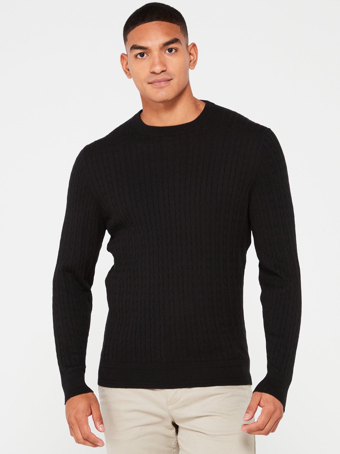undefined Cotton Rich Fine Gauge Cable Crew Jumper - Black