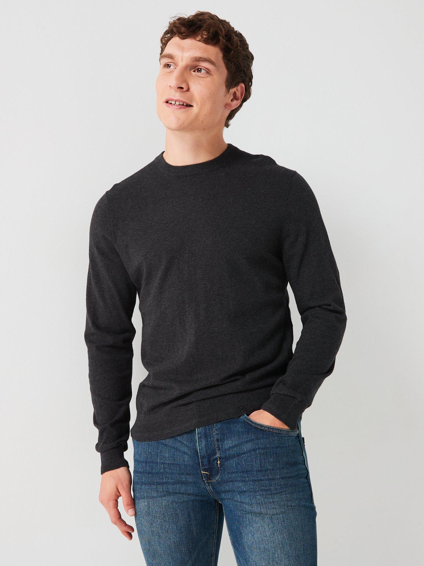 undefined Cotton Rich Crew Neck Knitted Jumper - Charcoal