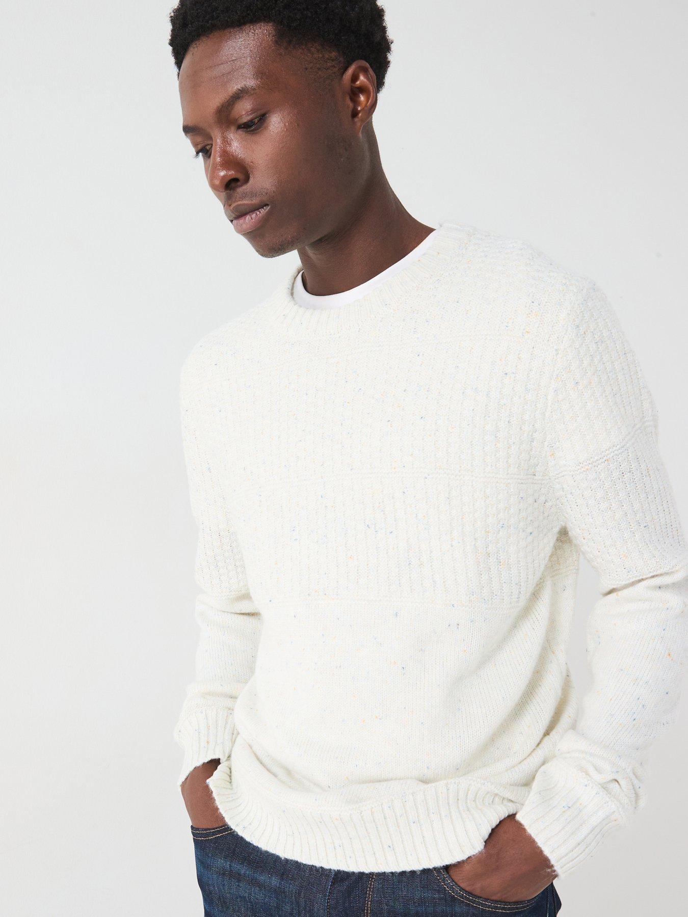 undefined Texture Block Crew Neck Jumper - Ecru - Natural
