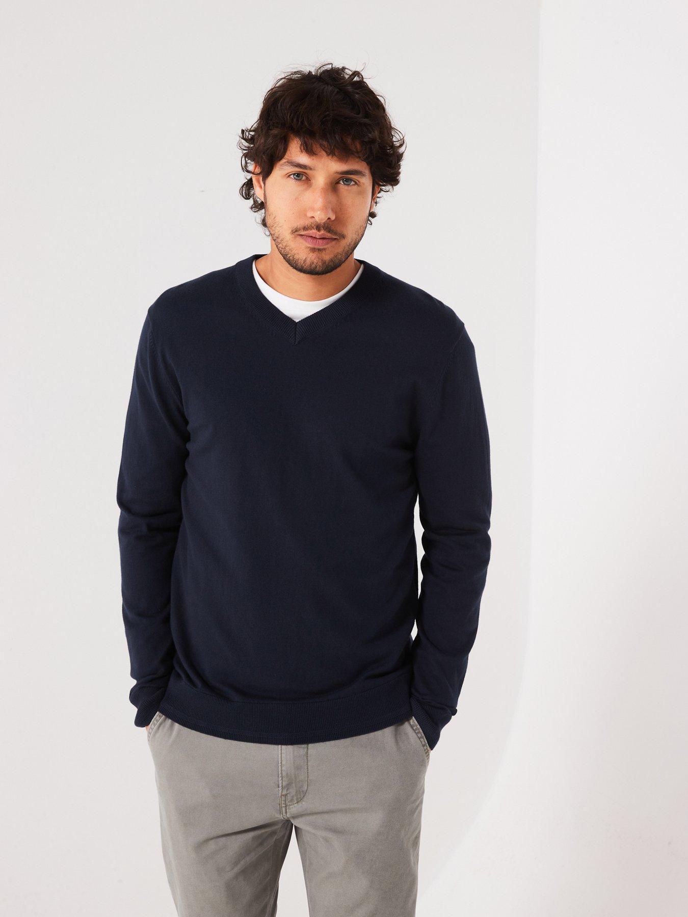 undefined Cotton Rich V-Neck Knitted Jumper - Navy