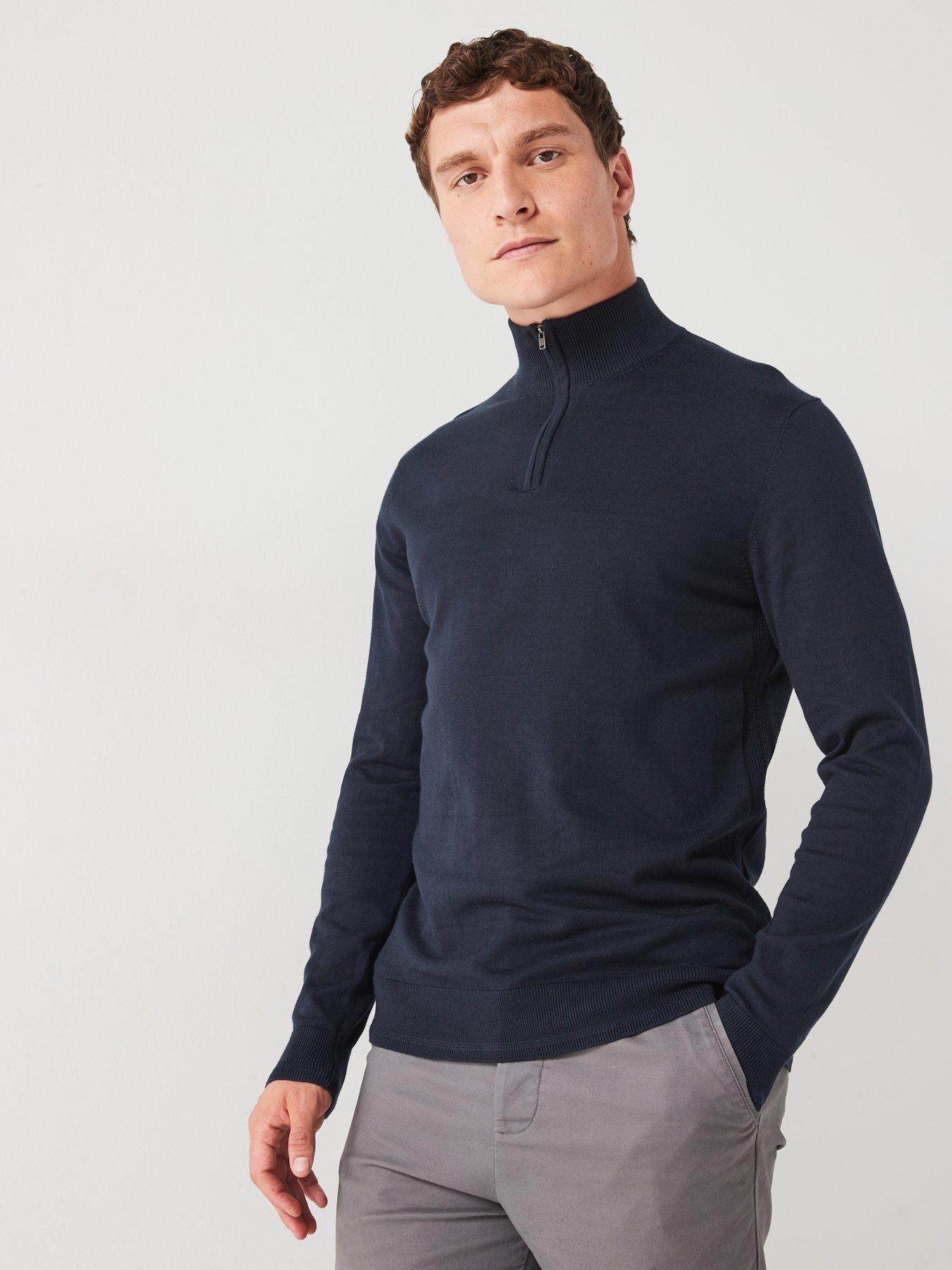 undefined Cotton Rich 1/4 Zip Jumper - Navy
