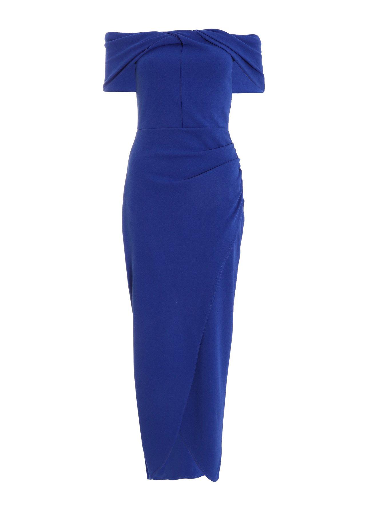 Royal Blue Bardot Midi Dress-SFDRSS10286