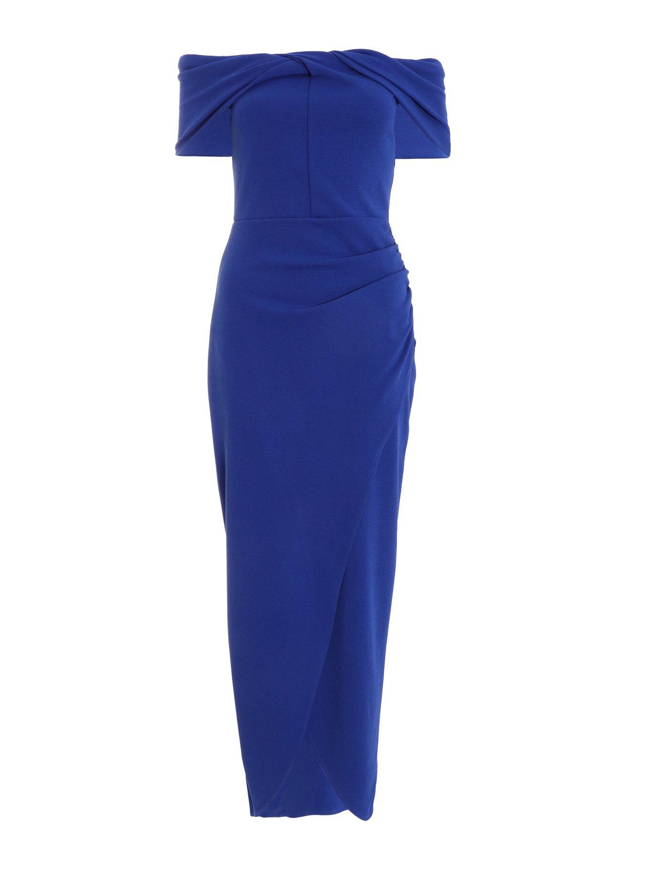 Quiz Royal Blue Ruched Bardot Maxi Dress | Very.co.uk