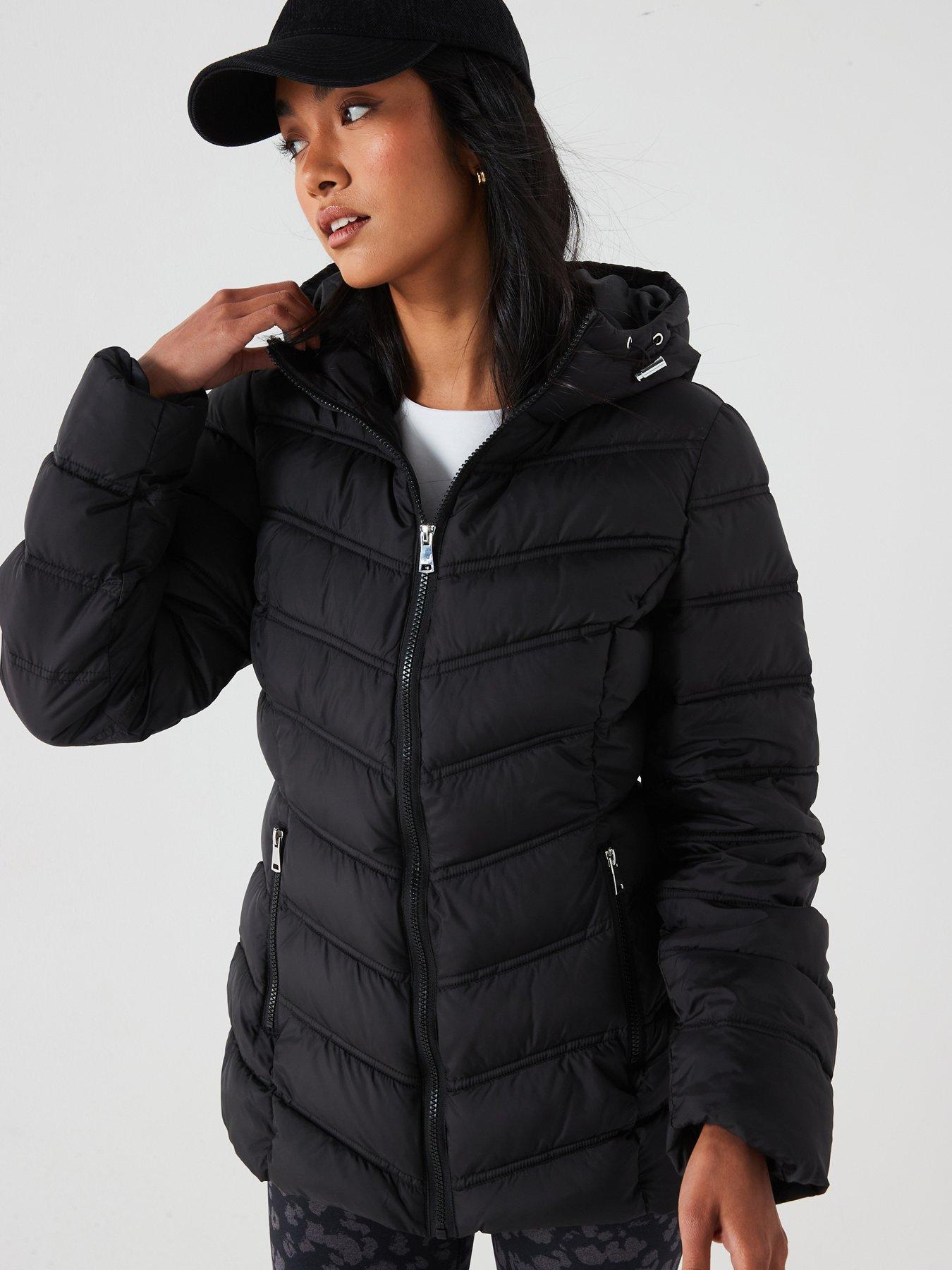 Ladies black padded hooded coat hotsell